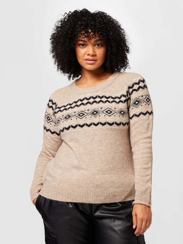 Vero Moda Curve Sweater 'FIFI FAIRISLE' in Beige: front