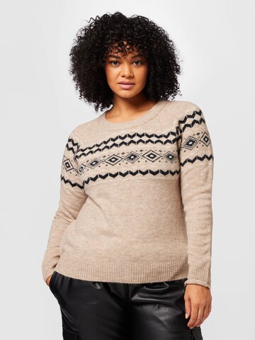 Vero Moda Curve Пуловер 'FIFI FAIRISLE' в бежово: отпред