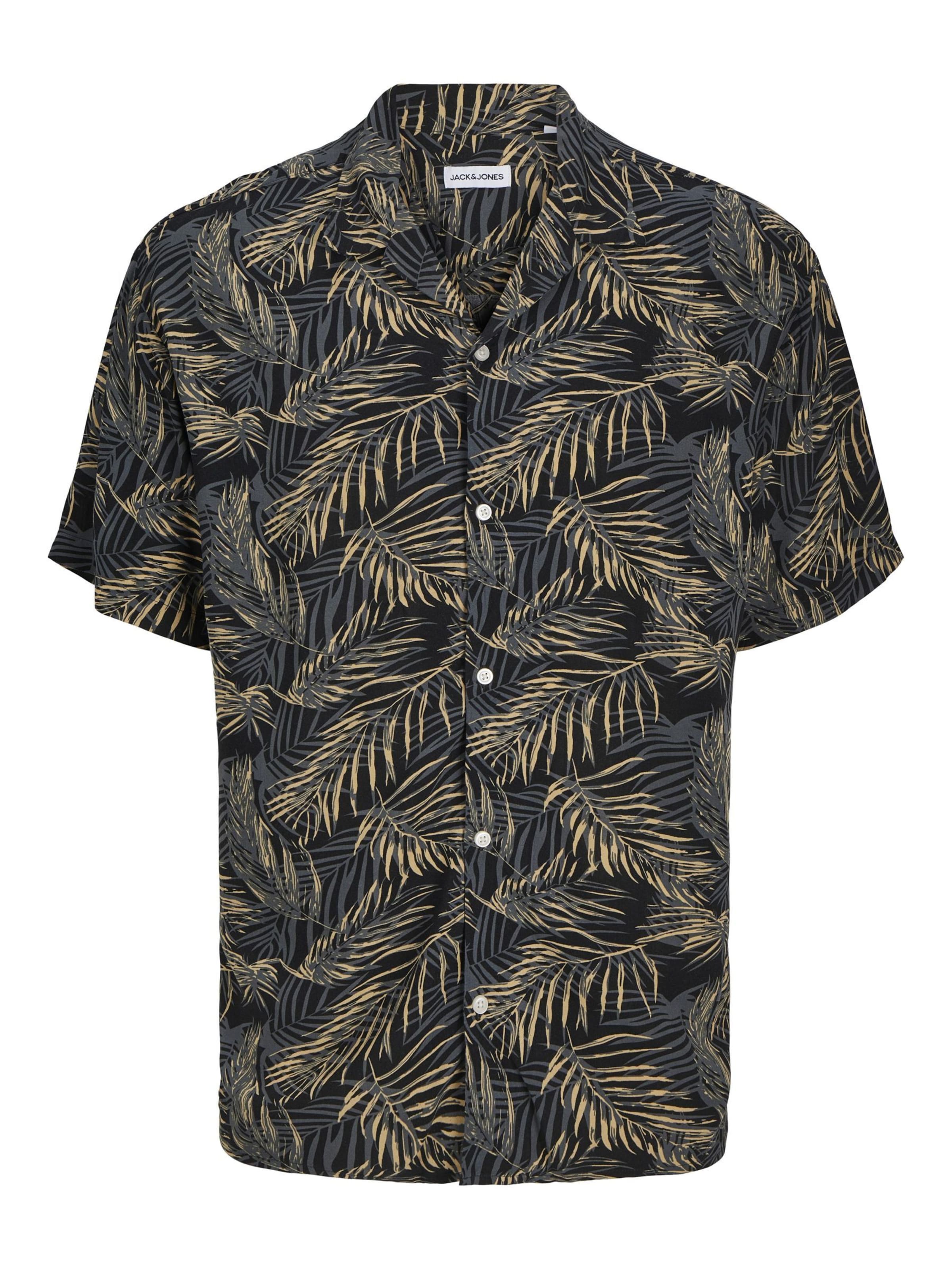 JACK & JONES Srajca 'JJEJeff Tropical' | črna barva: sprednja stran