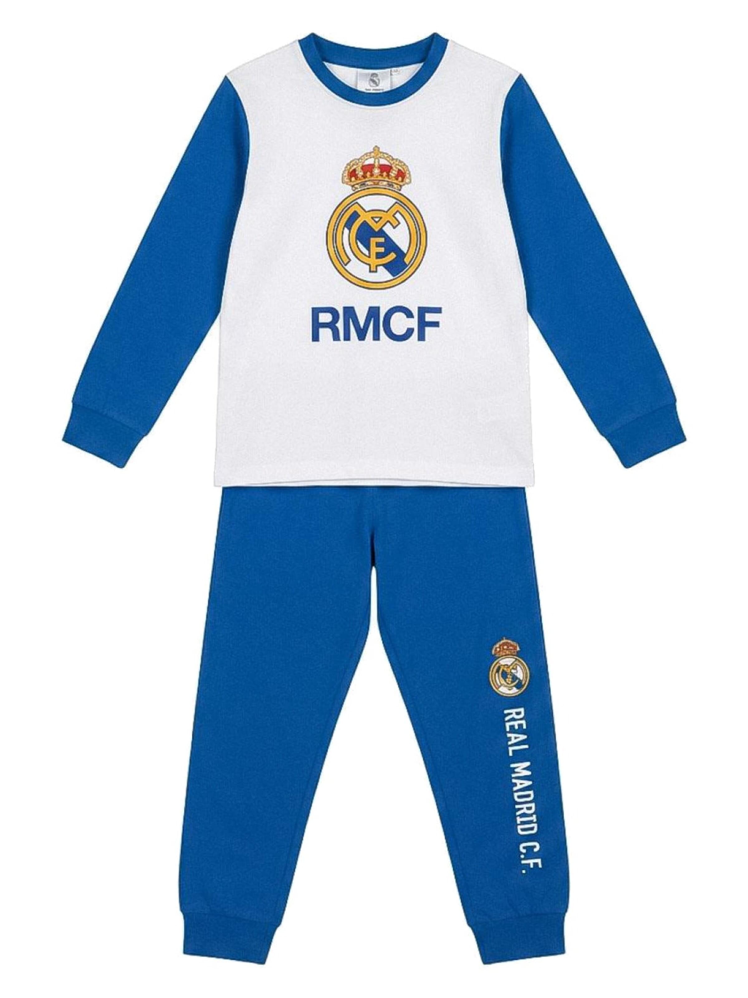 Real Madrid Nachtkledij 'Real Madrid Pyjama Kinderen Wit en Blauw met Clublogo en Lange Mouwen' in Wit: voorkant