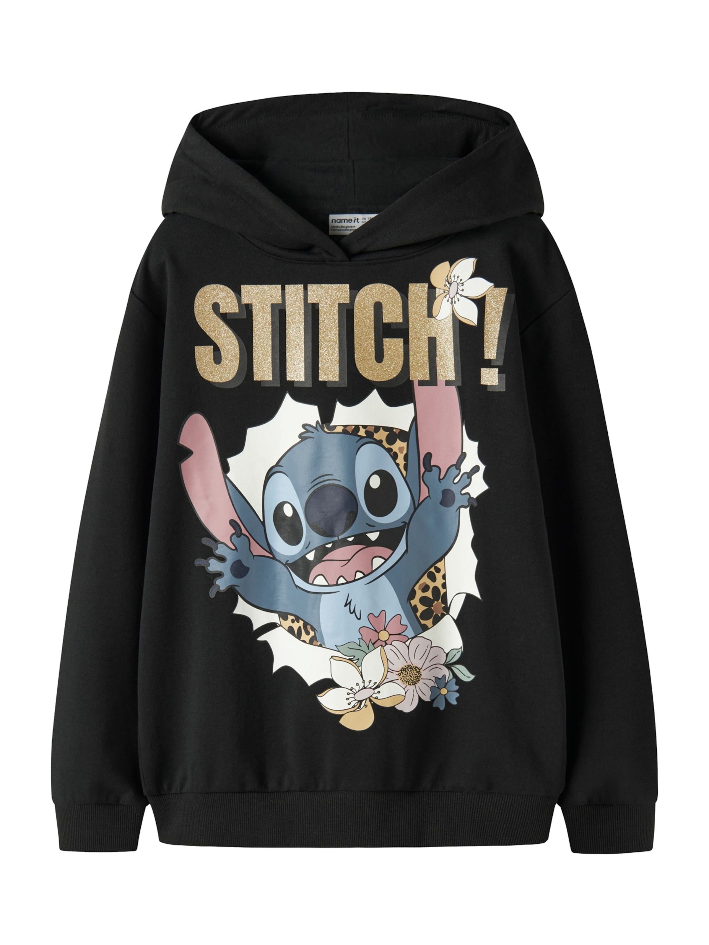 NAME IT Bluzka sportowa 'NKFJYNDA STITCH' w kolorze czarny: przód