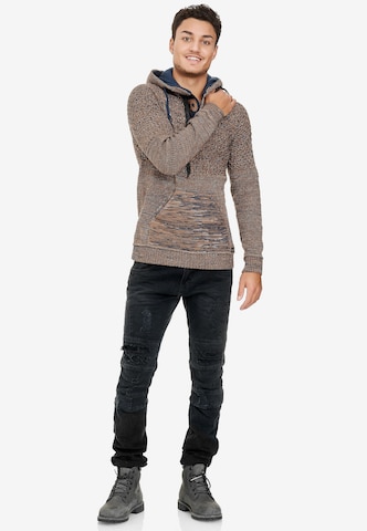 Rusty Neal Kapuzenpullover mit Zipper Grobstrick in Braun