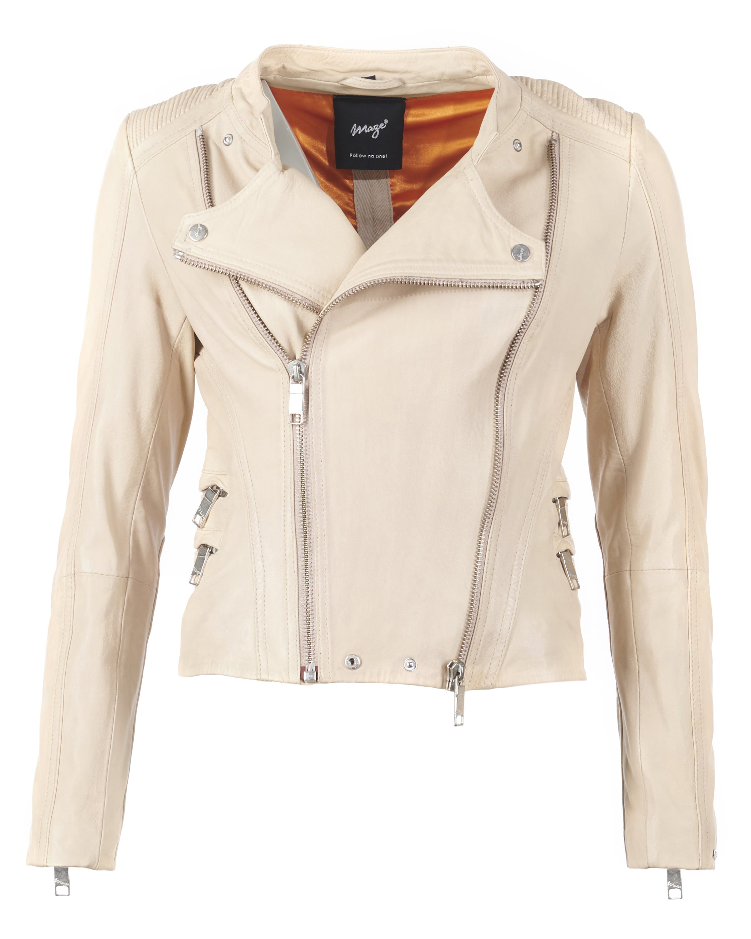 Maze Biker Lederjacke mit auffälligem Innenfutter ' Chrystal ' in Beige: Vorderseite