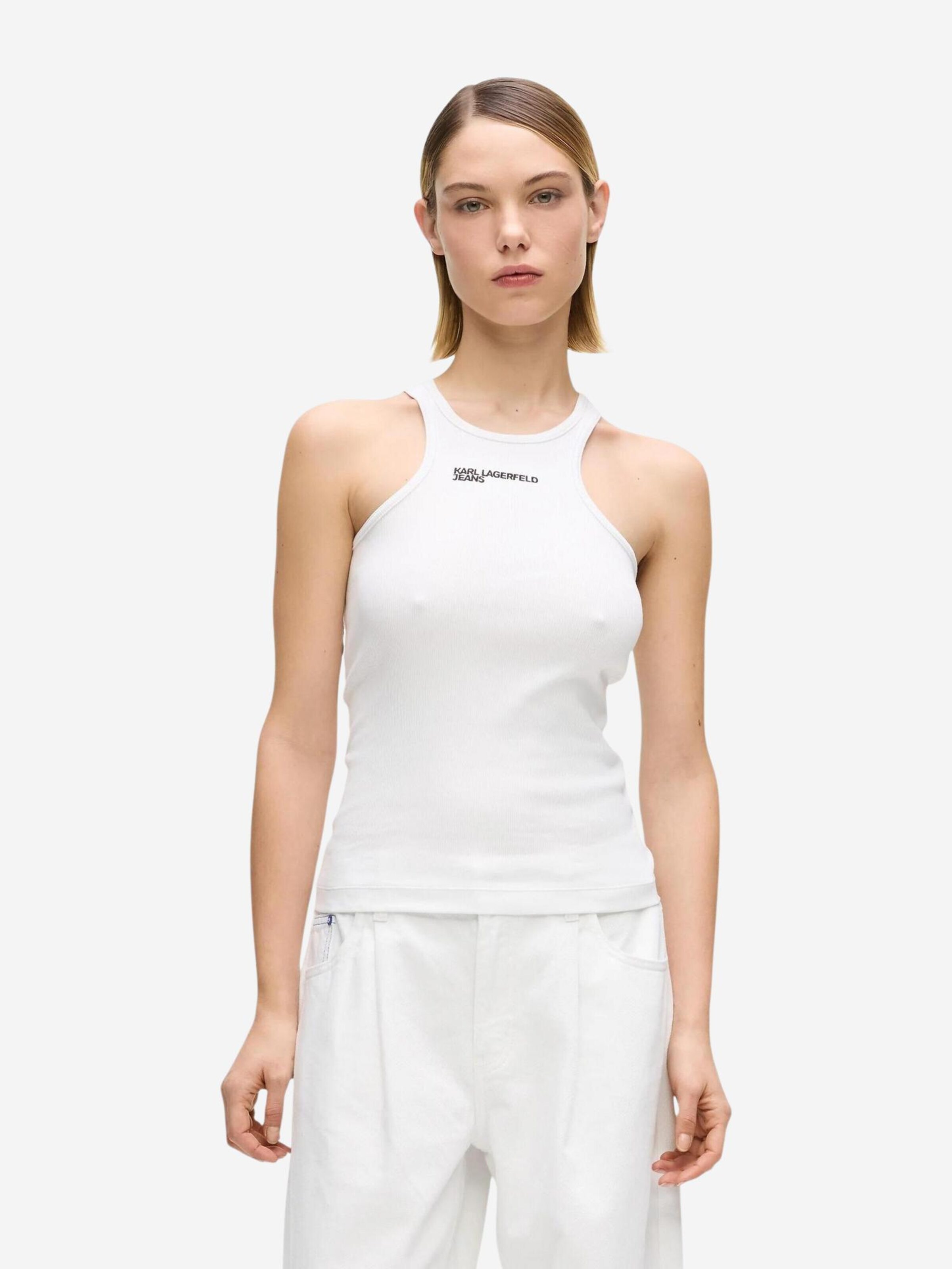 Top 'KLJ Ribbed B2W17085' di KARL LAGERFELD JEANS in bianco: frontale