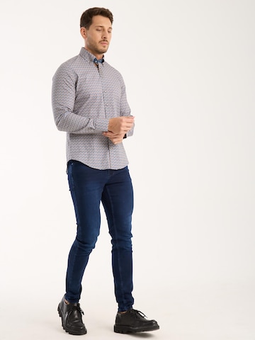 7Camicie Slim fit Zakelijk overhemd 'Donatello Poplin Stretch Man Shirt Blue Beige' in Blauw