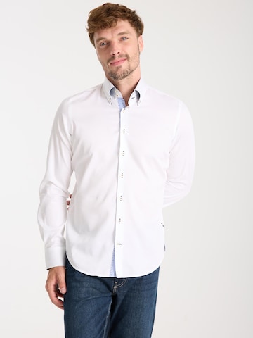 7Camicie - Ajuste estrecho Camisa de negocios 'Roma Iconic Satin Man Shirt White' en blanco