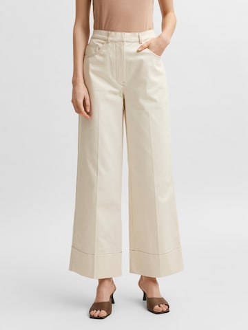 SELECTED FEMME Wide leg Trousers with creases 'Jackie' in Beige: front