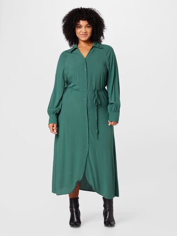 ONLY Carmakoma - Vestido camisero en verde: frente