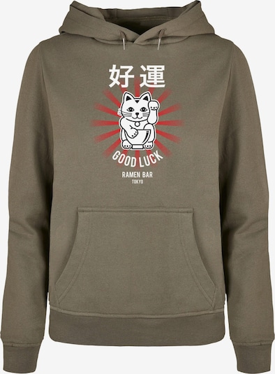 Merchcode Sweatshirt 'Torc- Good Luck' in oliv / rot / schwarz / weiß, Produktansicht