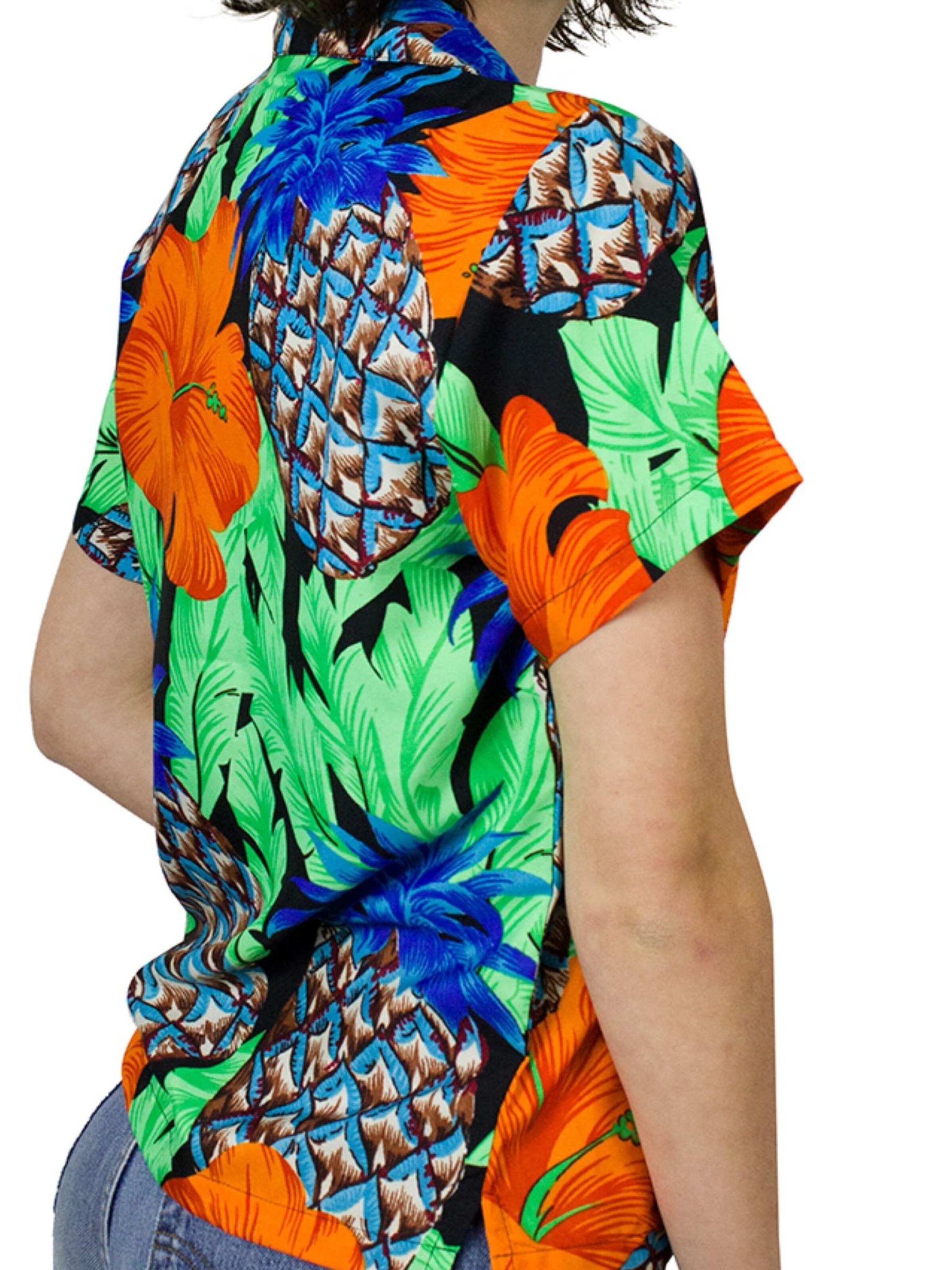 King Kameha Bluse 'Pineapple Hibiscus Black Line'‌‌‌‌ in Grün