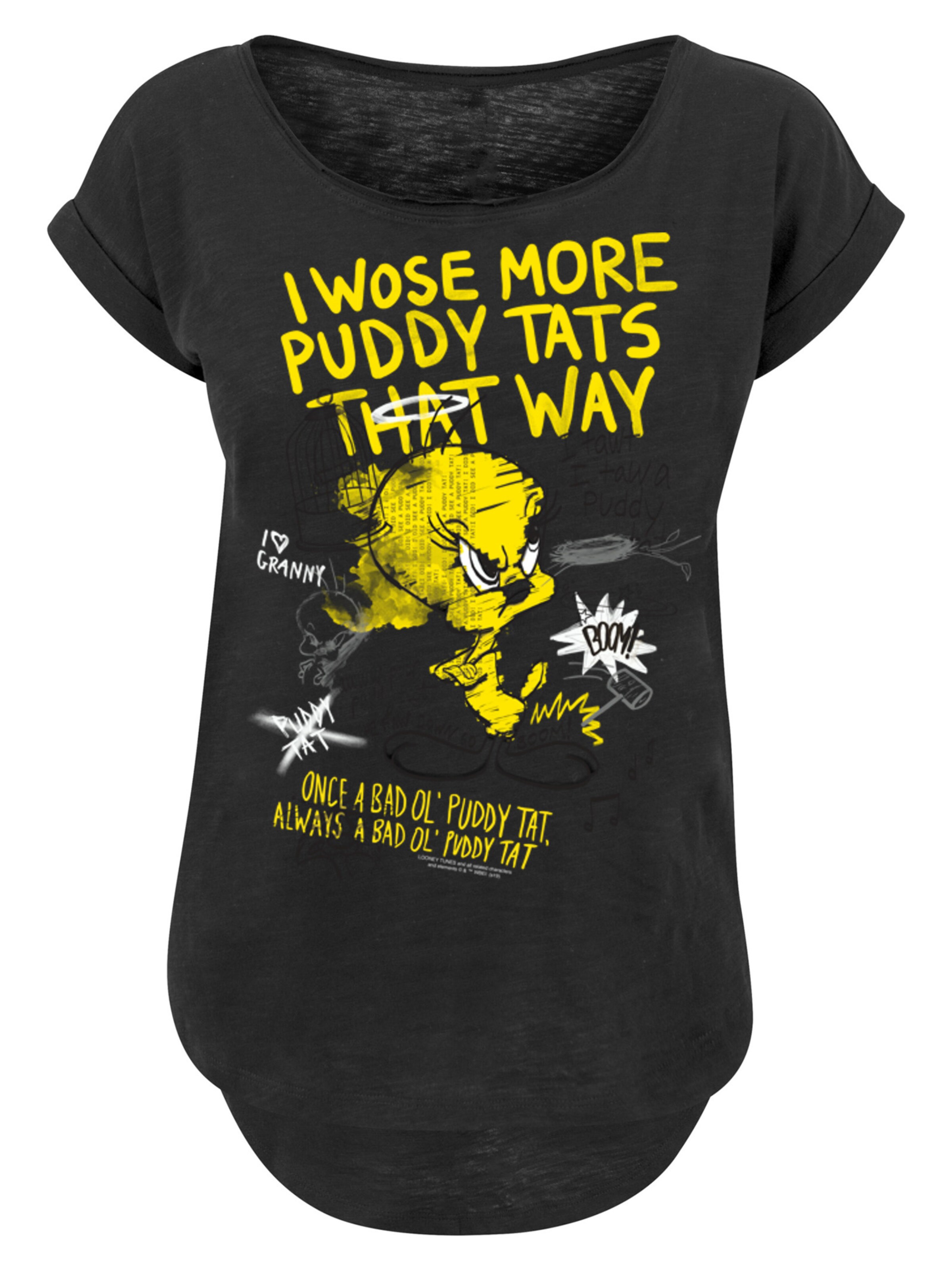 F4NT4STIC Shirt 'Looney Tunes Tweety Pie More Puddy Tats' in Zwart: voorkant