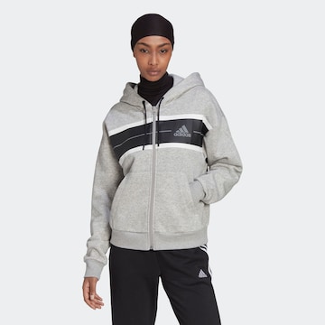 ADIDAS SPORTSWEAR Athletic Zip-Up Hoodie 'Essentials Pinstripe Block Fleece Loose Fit' in Grey: front