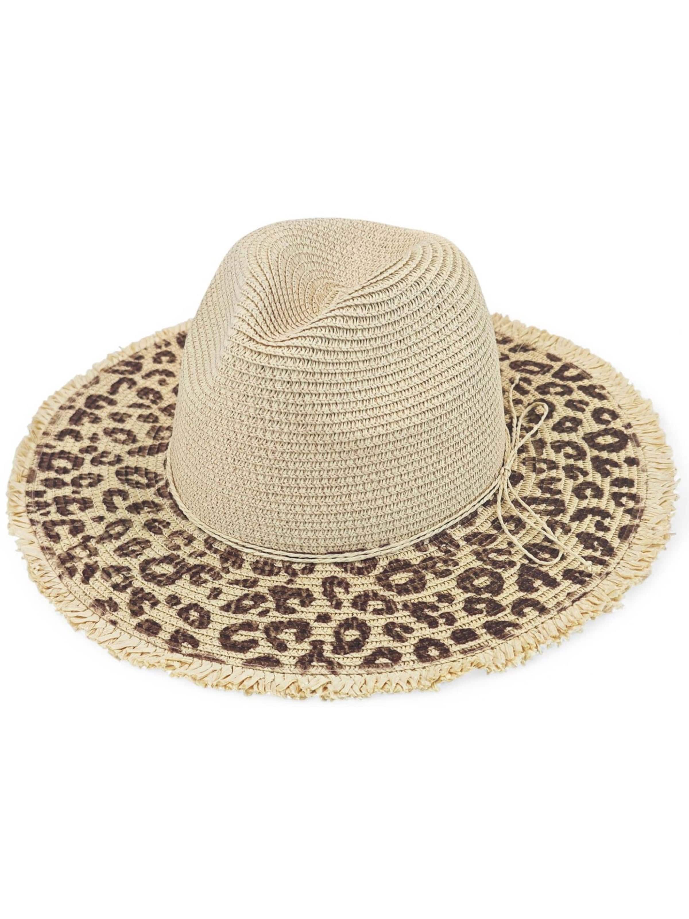 styleBREAKER Hat 'Panama Strohhut mit Leoparden Muster' in Beige
