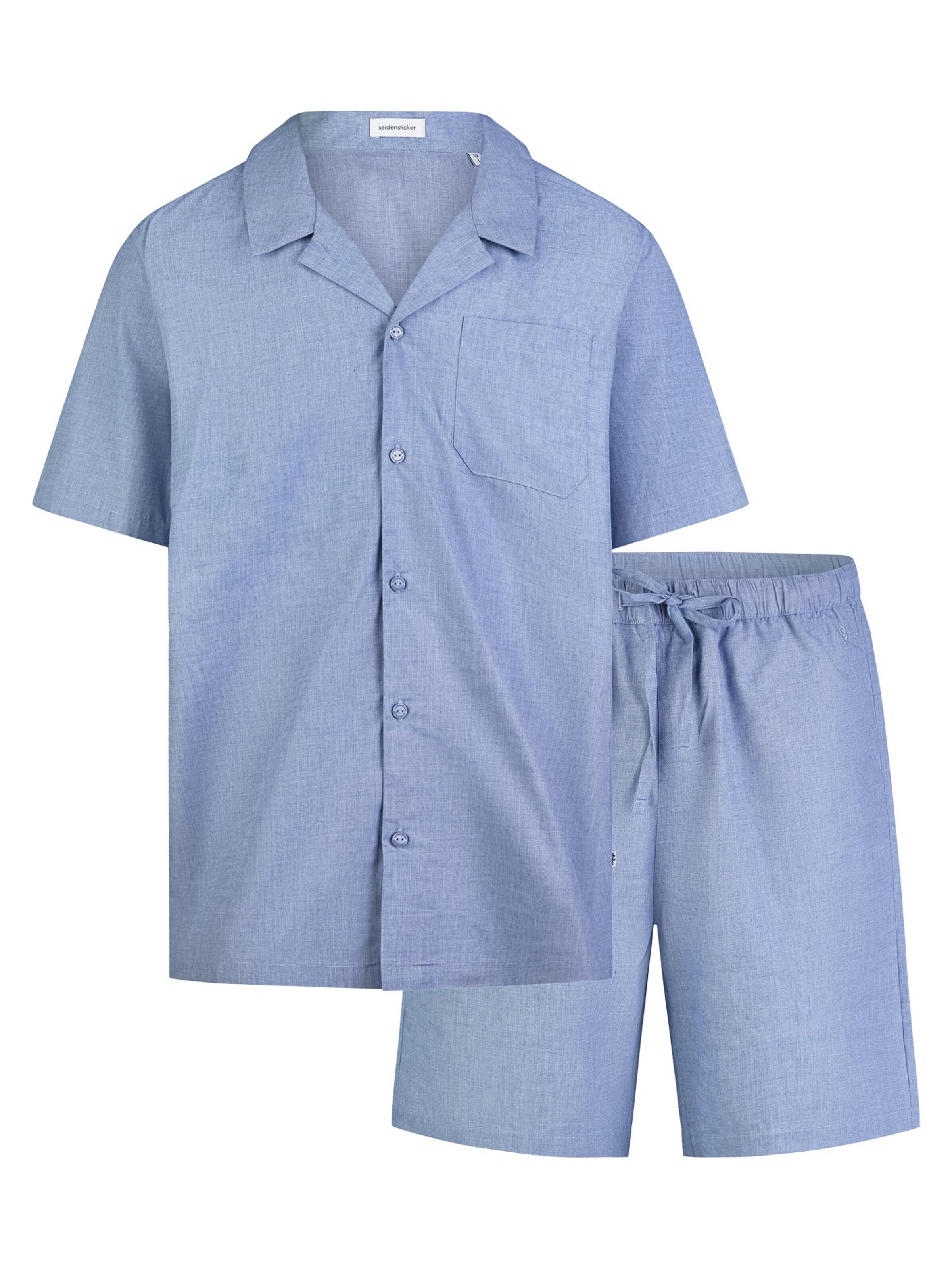 SEIDENSTICKER Pyjama kort 'Classic Fil a Fil' in Blauw: voorkant