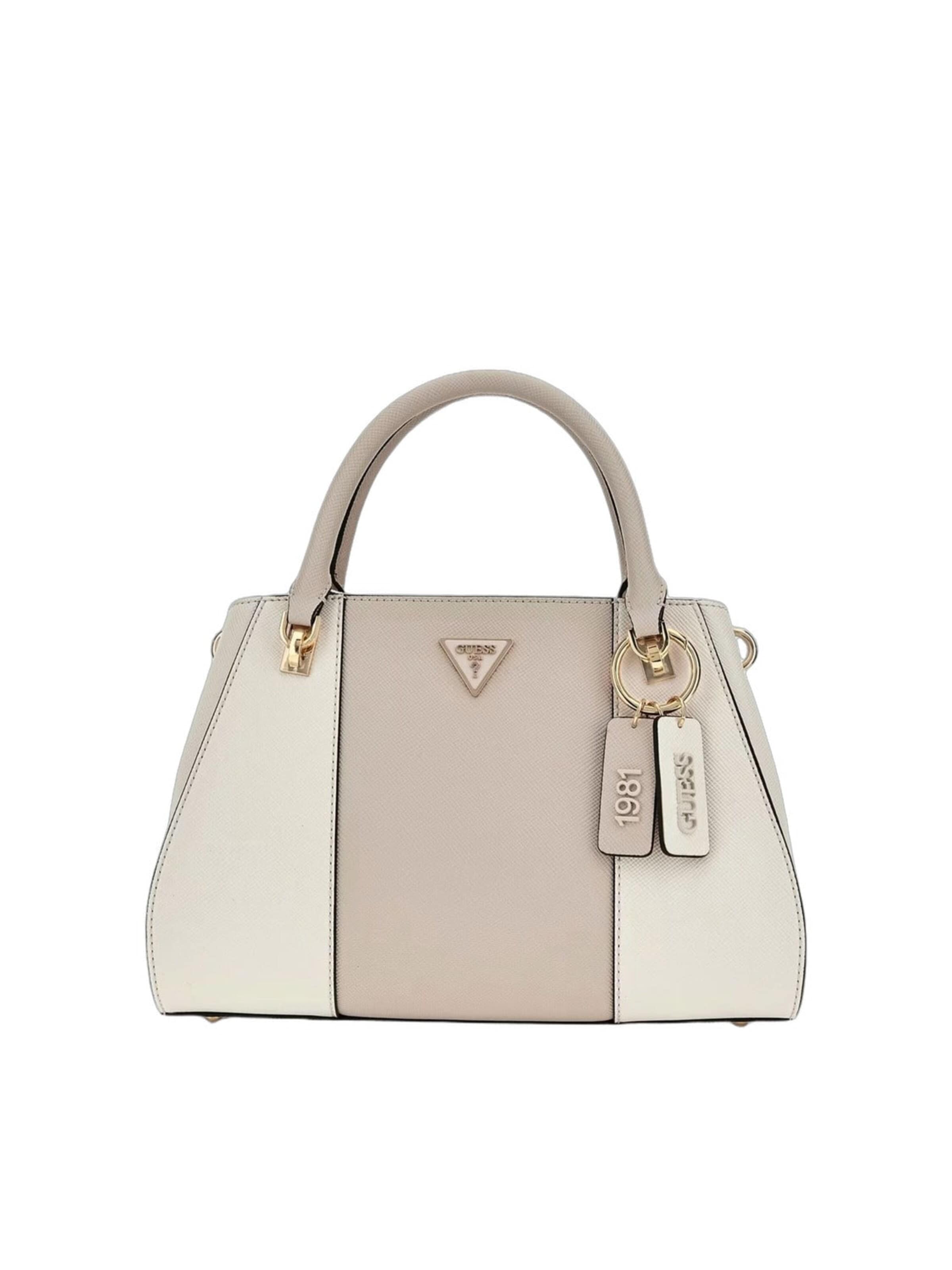 One Size dydžio Rankinė 'Guess Sac Bandoulière Bramina Small Satche Off White/Taupe' iš GUESS, spalva – balta, Prekių apžvalga