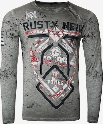 Rusty Neal Langarmshirt mit angesagten Prints in Grau: predná strana