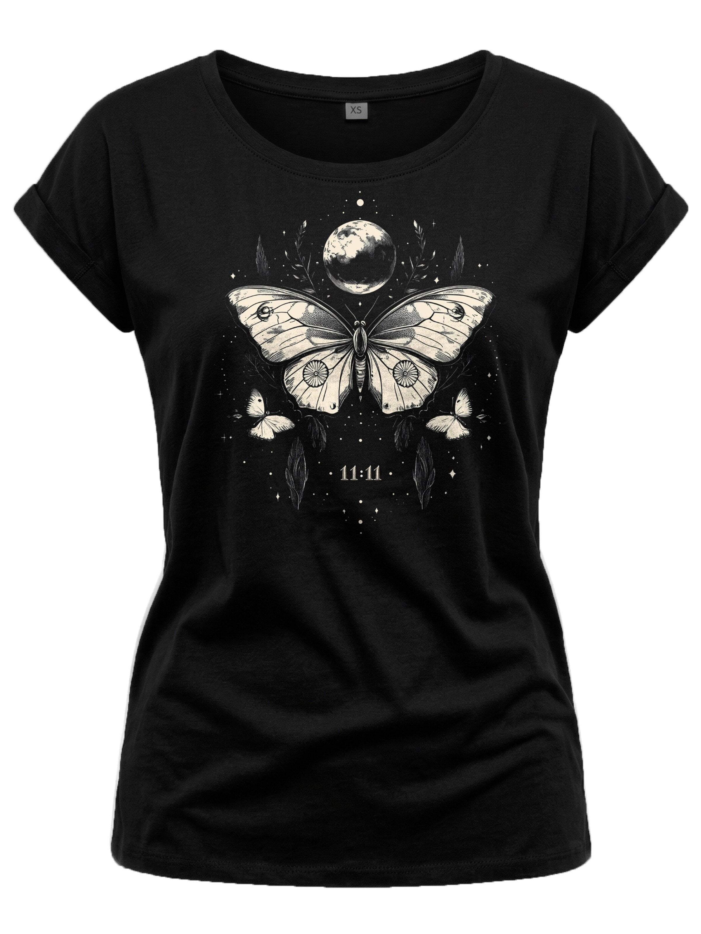 MAKAYA Shirt '11-11 Schmetterling' in Black: front