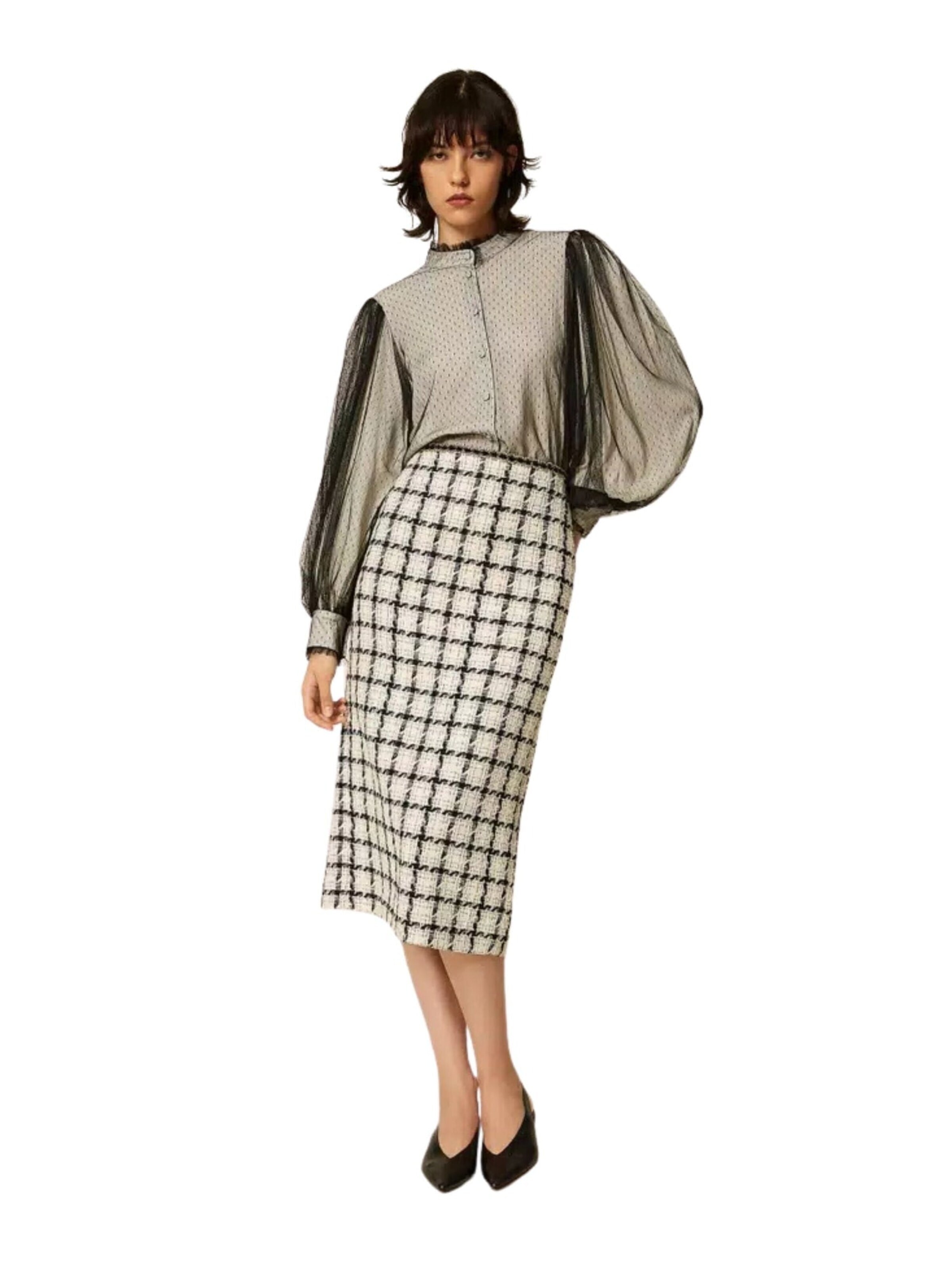 Camicia da donna 'Crêpe de Chine and plumetis tulle shirt' di Twinset in bianco