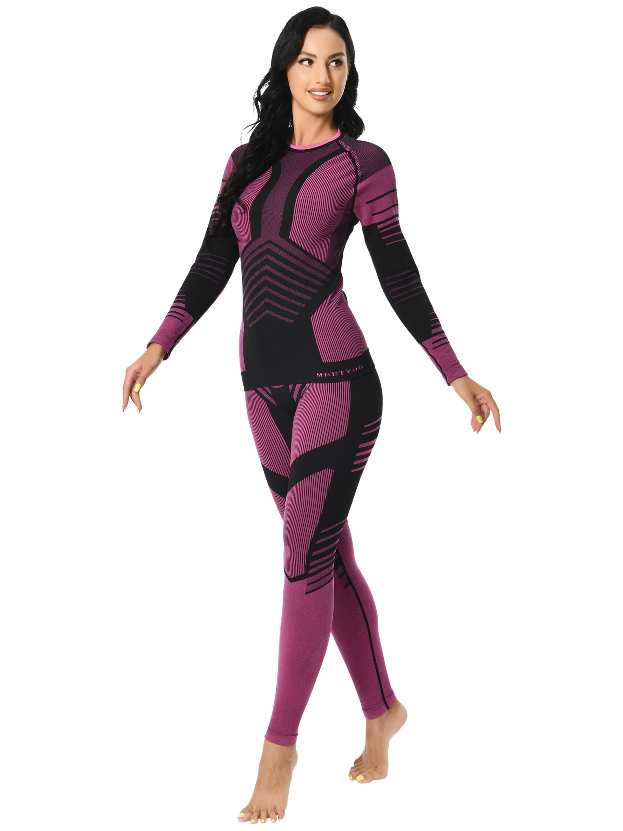 MEETWEE Athletic Bodysuit 'Ski Base Layer for Skiing and Running' in Pink: front