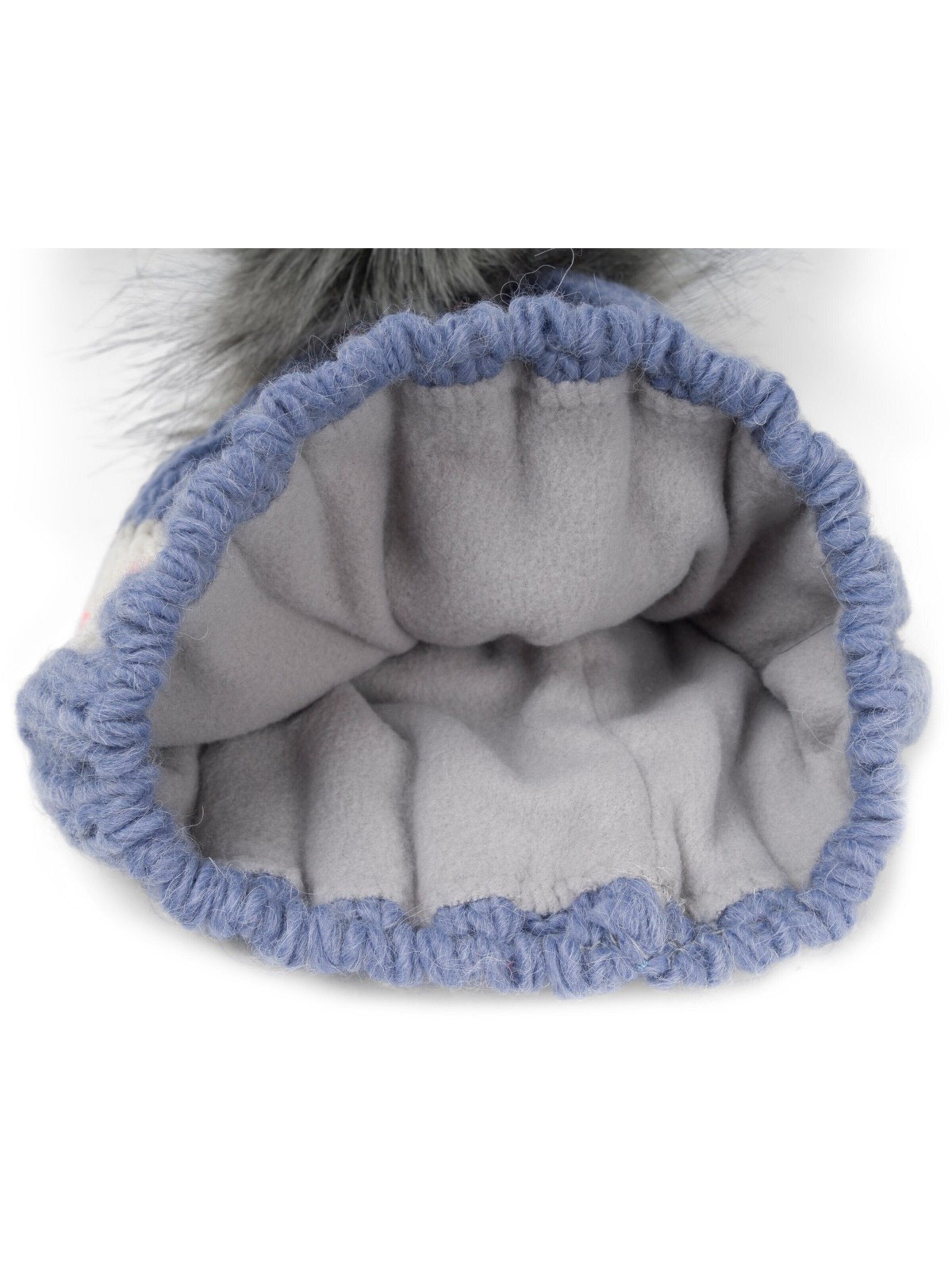 styleBREAKER Beanie 'Kinder Strick Bommelmütze Herzmuster' in Blue