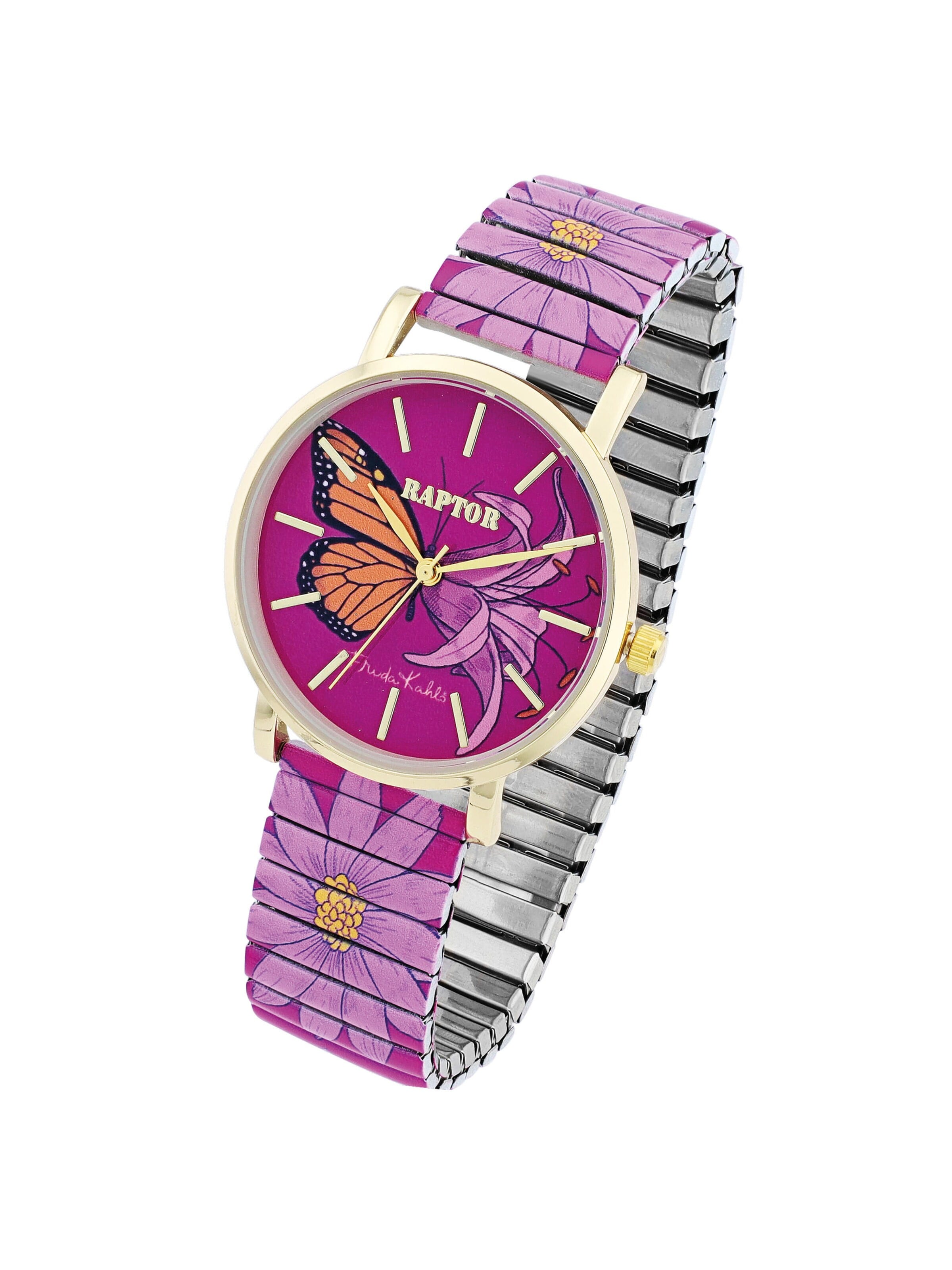 Raptor Analog Watch 'Frida Kahlo Edition, Mineralglas' in Pink: front