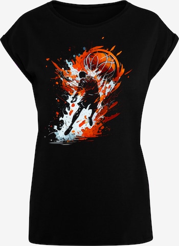 F4NT4STIC Shirt 'Basketball Sports Collection Orange Splash' in Zwart: voorkant