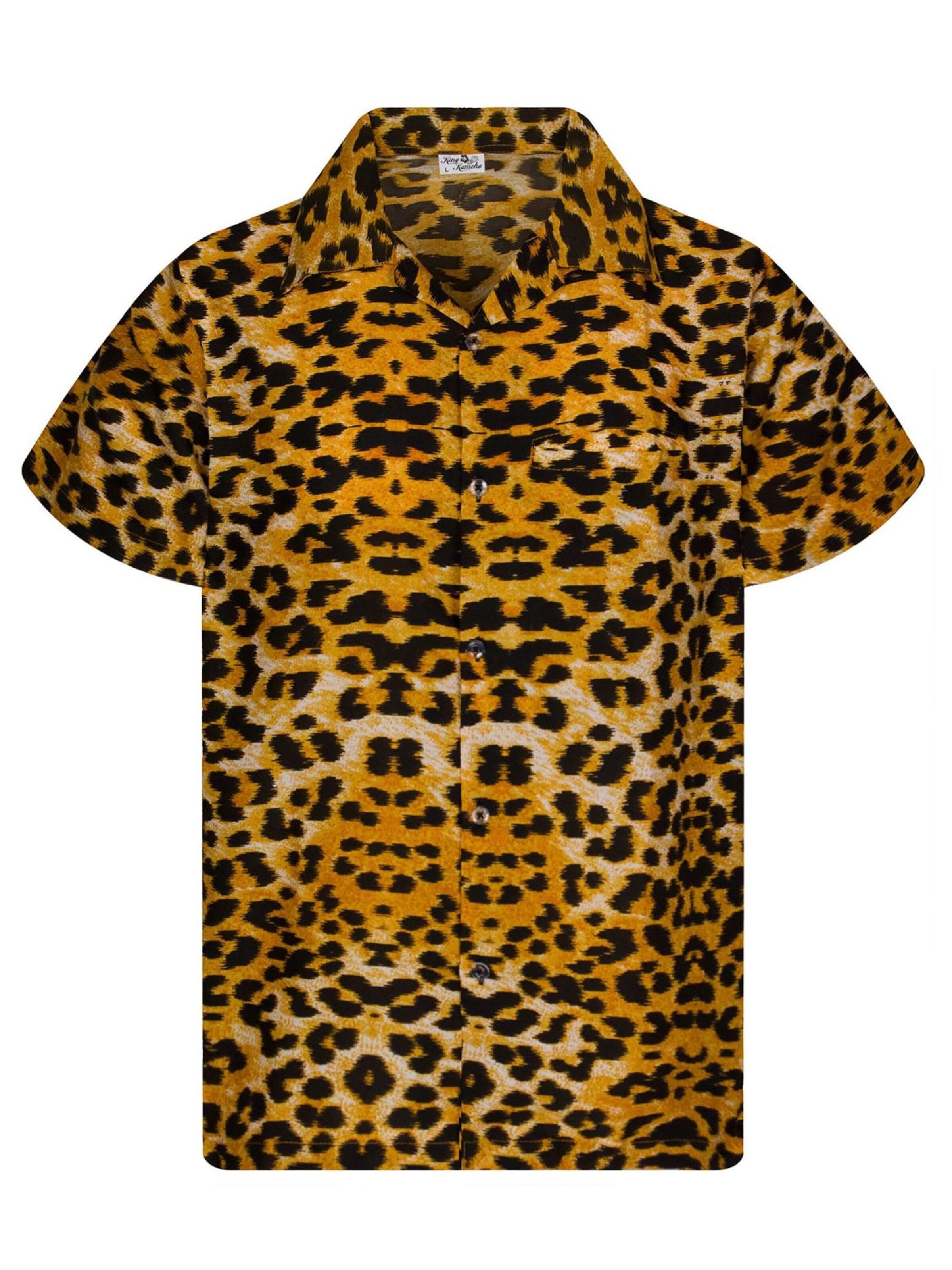 King Kameha Button Up Shirt 'Leopard' in Beige: front