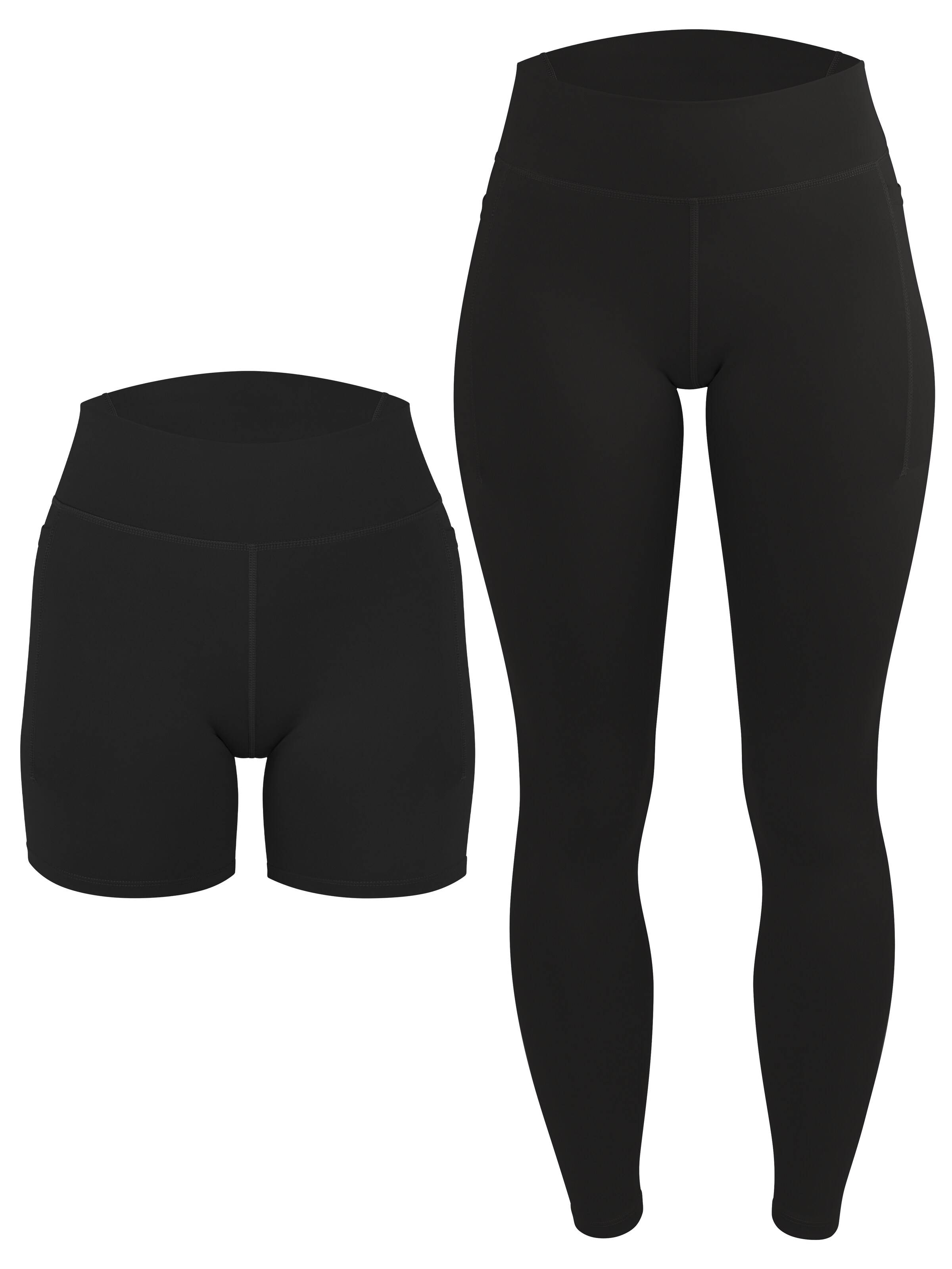 Circle Five Skinny Leggings 'Sport Set 2 pcs (Radlershorts mit Taschen + Leggings mit Taschen)'‌‌‌ in Schwarz: Vorderseite