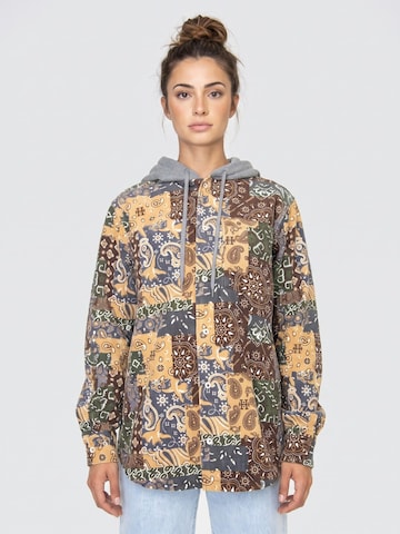 HUF Between-season jacket 'Womens Patchwork Cord Hooded Jacket Brown' in Mixed colours: front