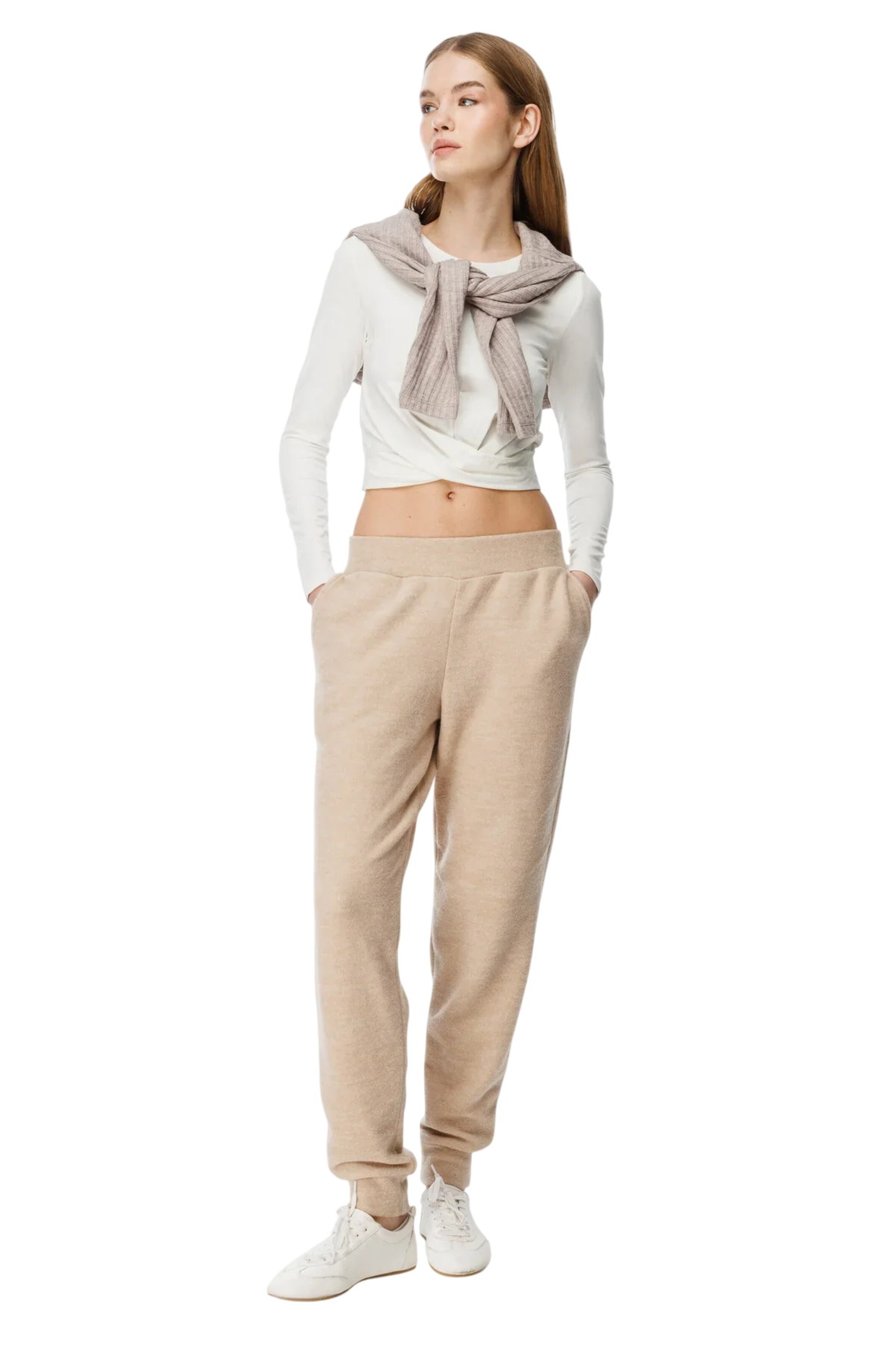 Alexa Dash Regular Workout Pants in Beige: front