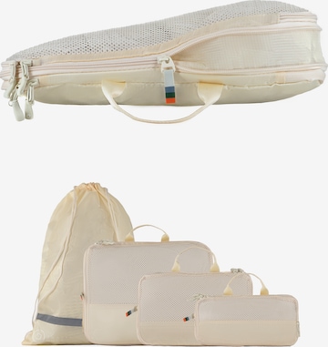 TRAVEL DUDE Travel Bag 'Packing Cubes Set 4-tlg. mit Kompression aus recycelten Plastikflaschen | Leichte Packwürfel | Packtaschen Set für Rucksack & Koffer' in Beige: front