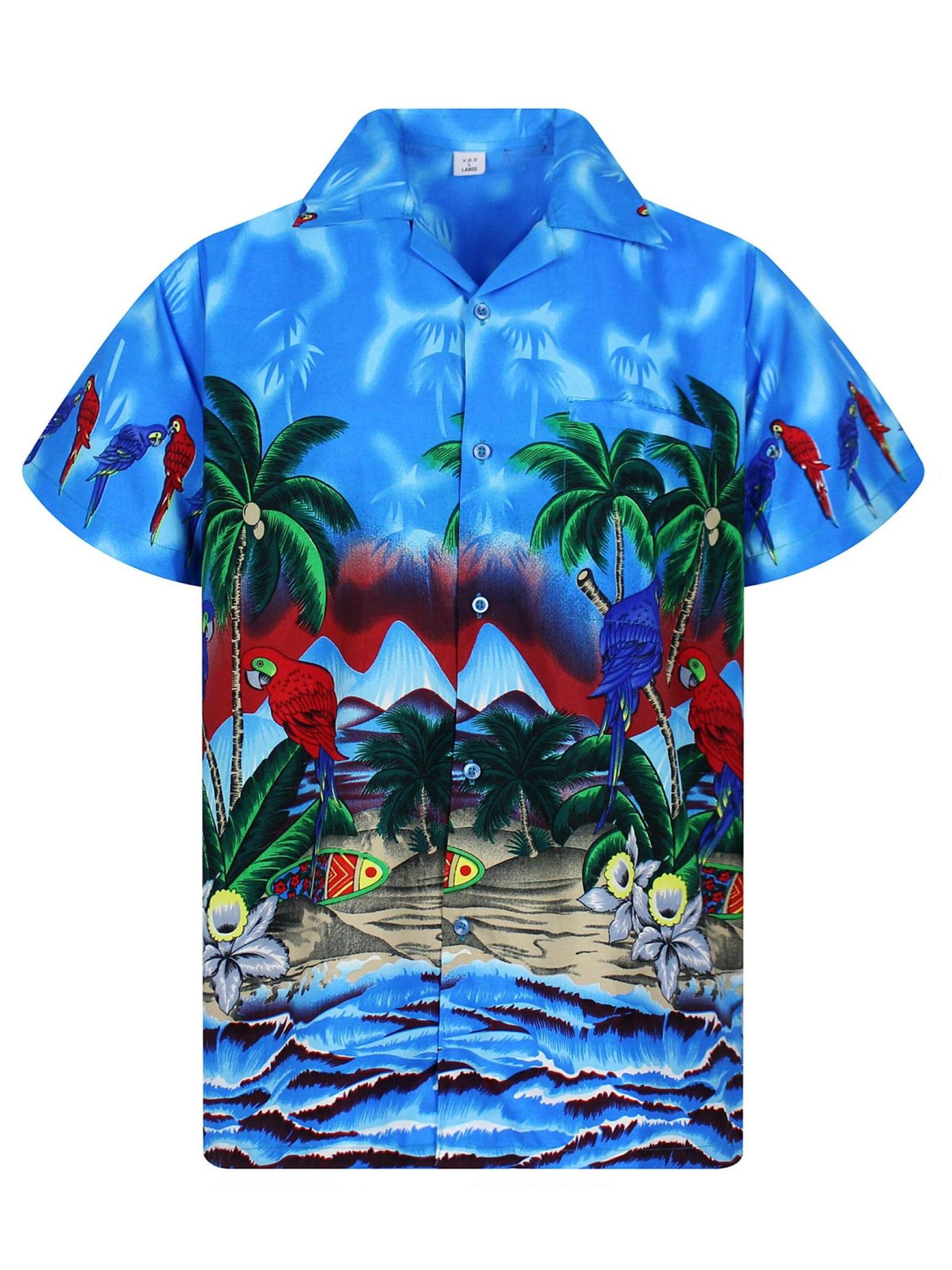 King Kameha Shirt 'Parrot'‌‌‌‌‌‌ in Blau: Vorderseite