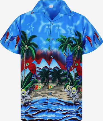 King Kameha Shirt 'Parrot' in Blau: Vorderseite