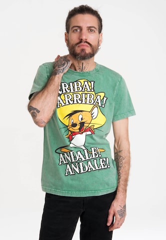 LOGOSHIRT Shirt 'Looney Tunes - Speedy Gonzales' in Groen: voorkant