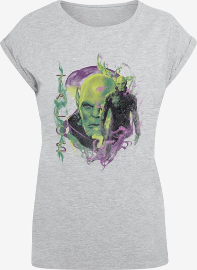 ABSOLUTE CULT T-shirt 'Captain Marvel - Talos Smoke' en gris chiné / vert / vert foncé / violet clair, Vue avec produit