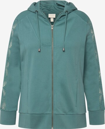 Ulla Popken Zip-Up Hoodie in Green: front