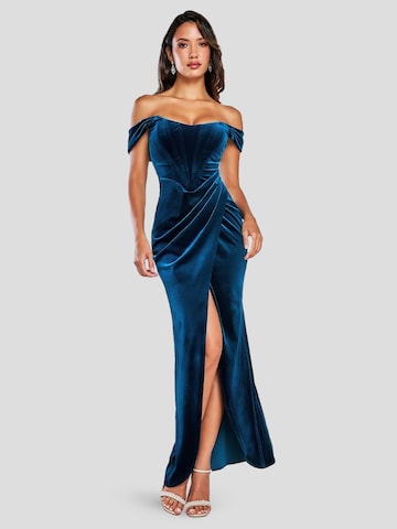 Robe de soirée GODDIVA en bleu : devant
