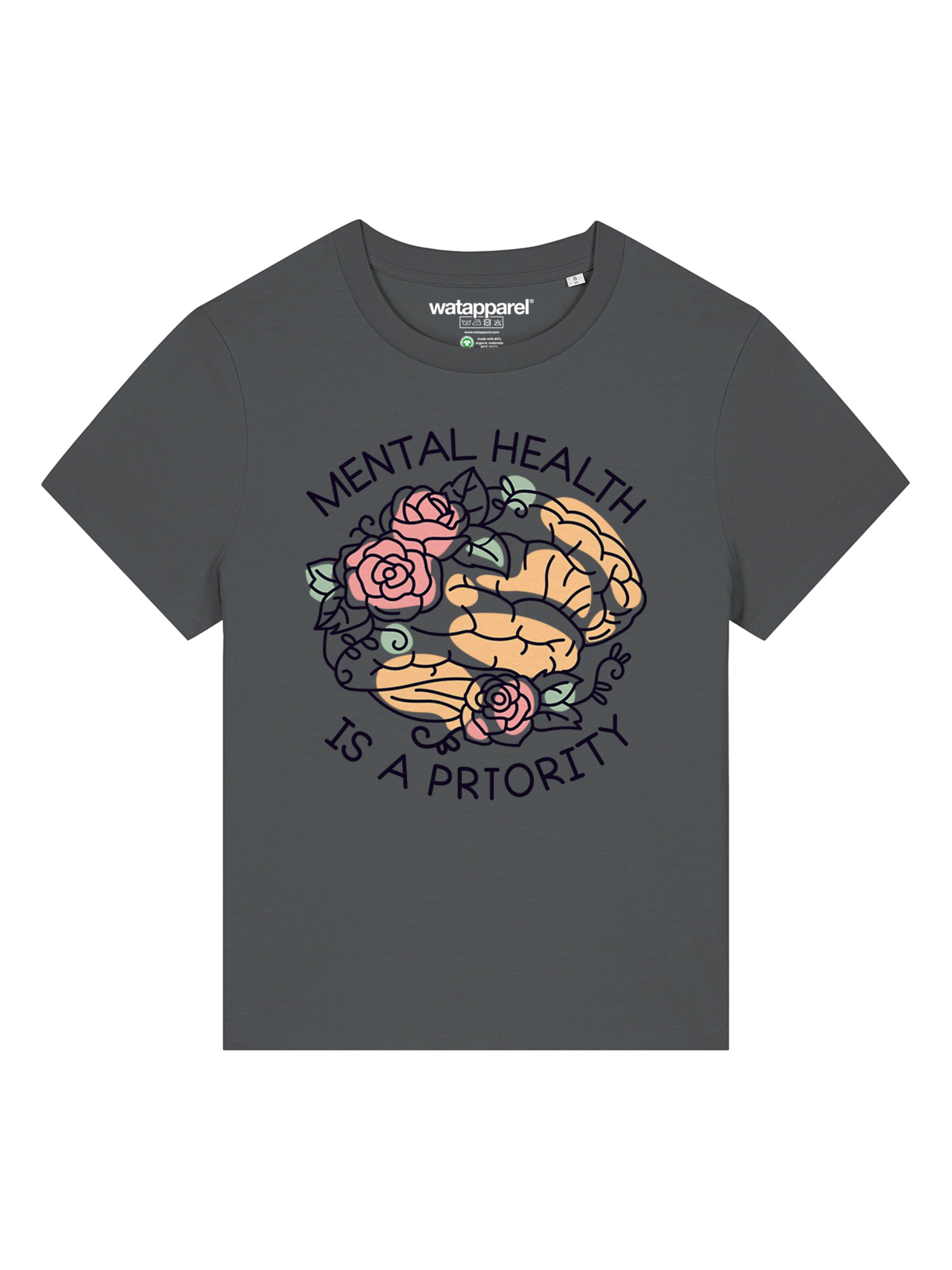 Watapparel Shirt 'Mental Health' in Grijs: voorkant