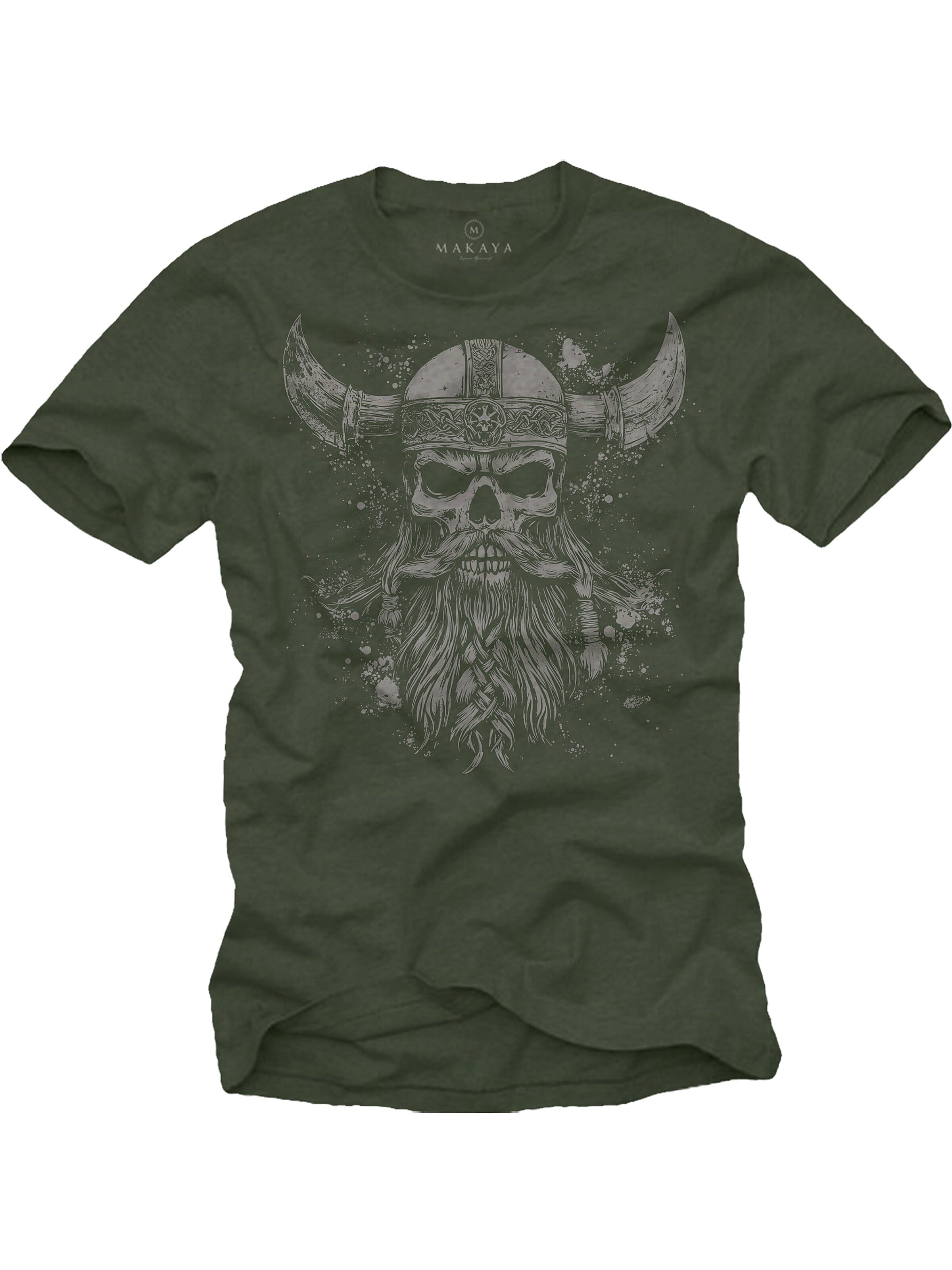 MAKAYA Shirt 'Viking Skull' in Green: front