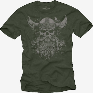 MAKAYA Shirt 'Viking Skull' in Green: front