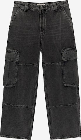 Pull&Bear Wide leg Cargojeans i svart: framsida