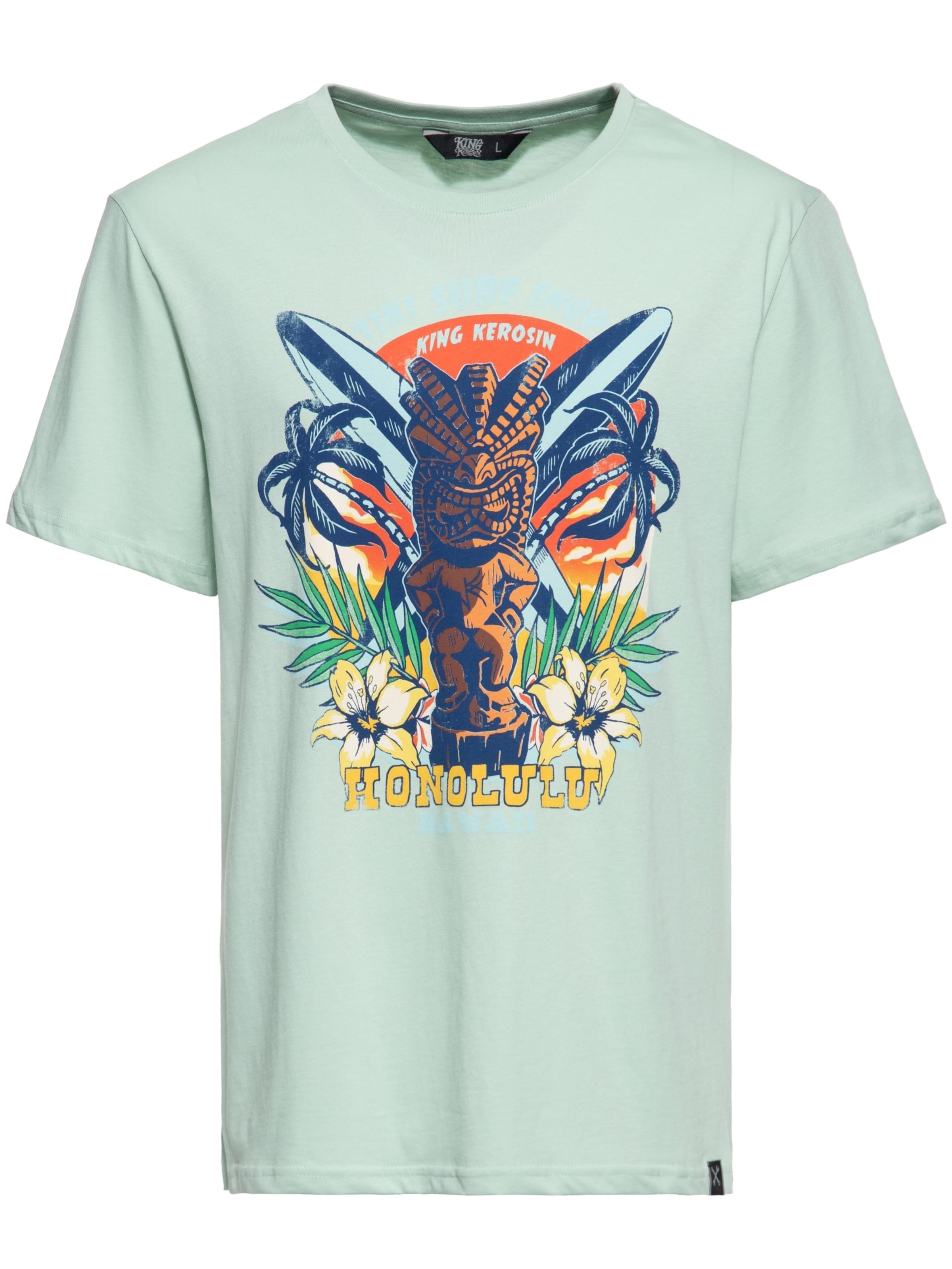 King Kerosin Shirt 'Tiki Surf Shop' in Green: front