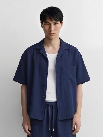 Burocs Comfort Fit Hemd 'Herringbone'‌ in Blau