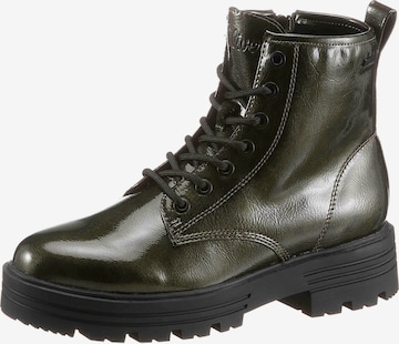 s.Oliver Lace-Up Ankle Boots in Green: front