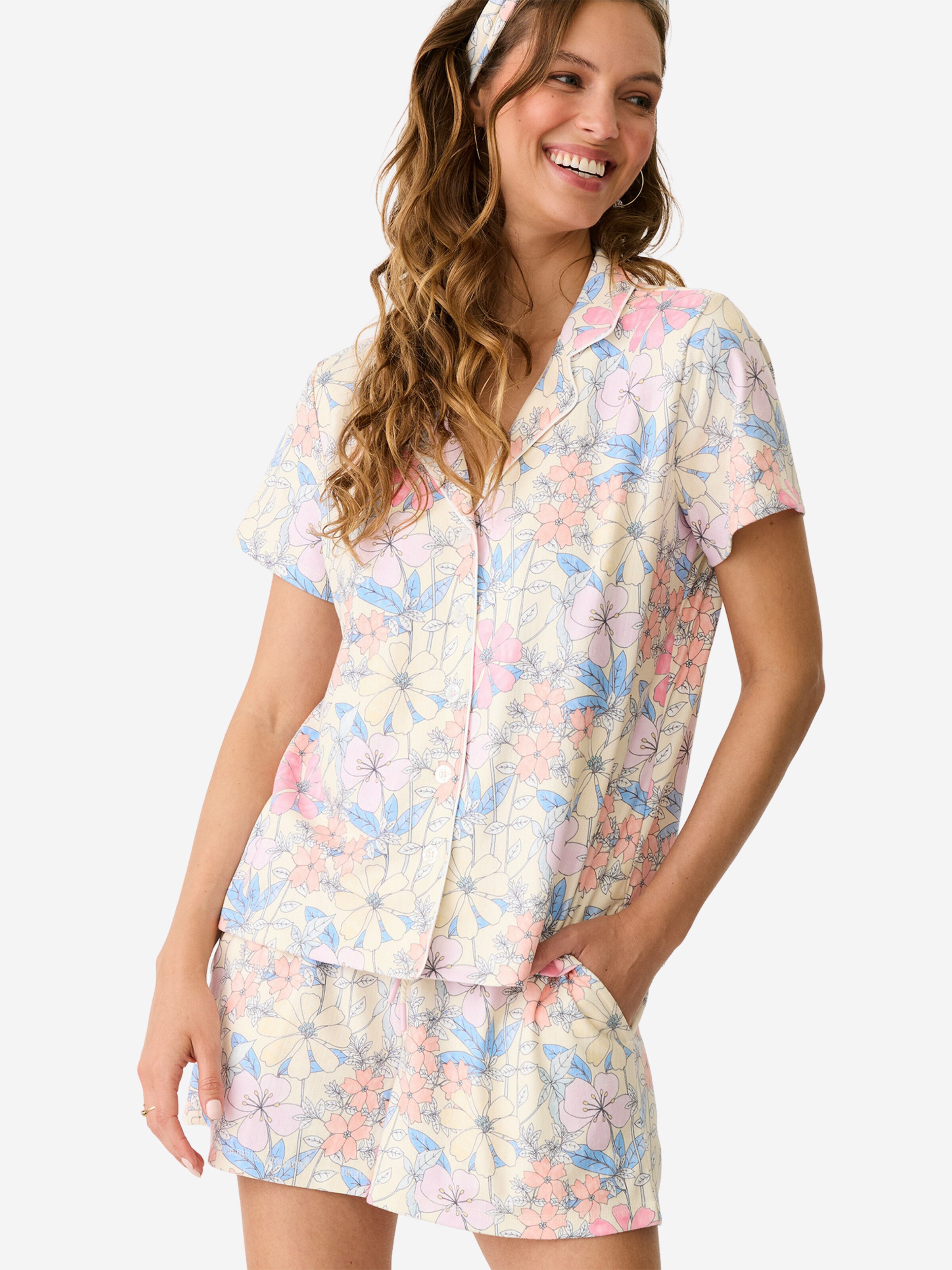 PJ Salvage Korte pyjama 'Garden Dream' in Geel