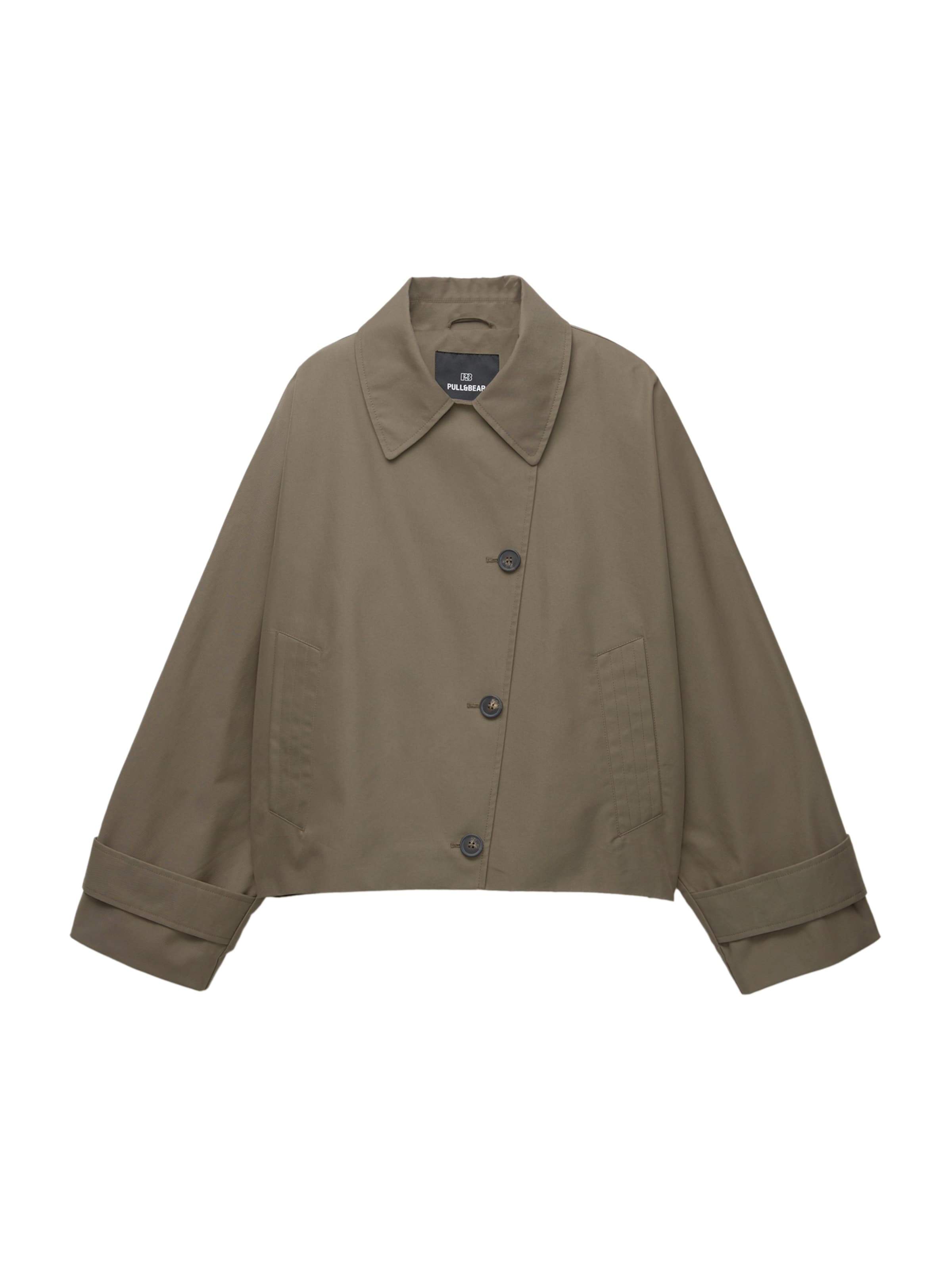 Pull&Bear Přechodný kabát – zelená: přední strana