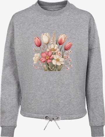 Sweat-shirt 'Rosa Weißer Frühlingsblumenstrauß' F4NT4STIC en gris : devant