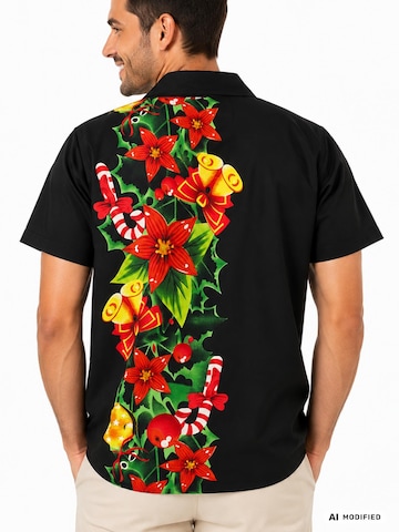 King Kameha - Ajuste regular Camisa 'Christmas Wedding' en negro