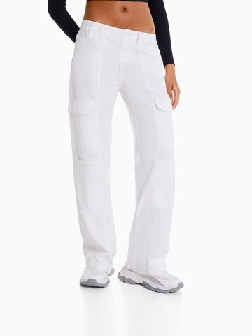 Wide Leg Pantalon Bershka en blanc : devant