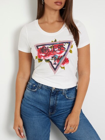 GUESS T-Shirt 'ROSES' in Weiß